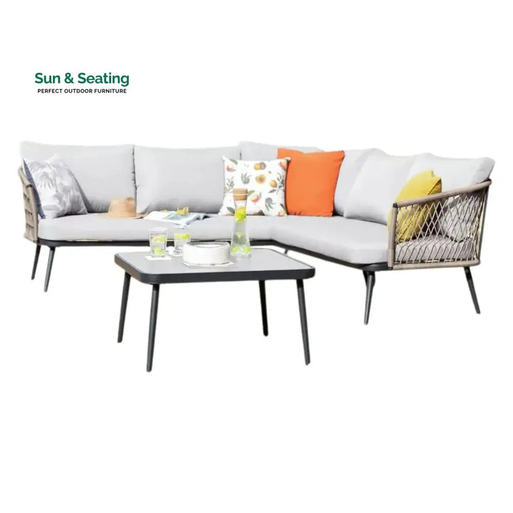 Genevieve Outdoor L-Shape All Weather Handwoven Rope Sofa Set Sofa Set