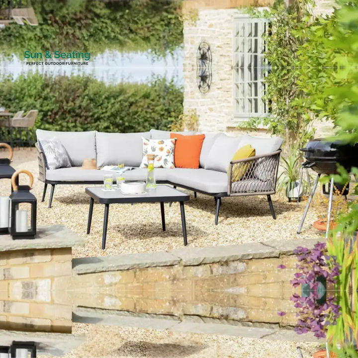 Genevieve Outdoor L-Shape All Weather Handwoven Rope Sofa Set Sofa Set