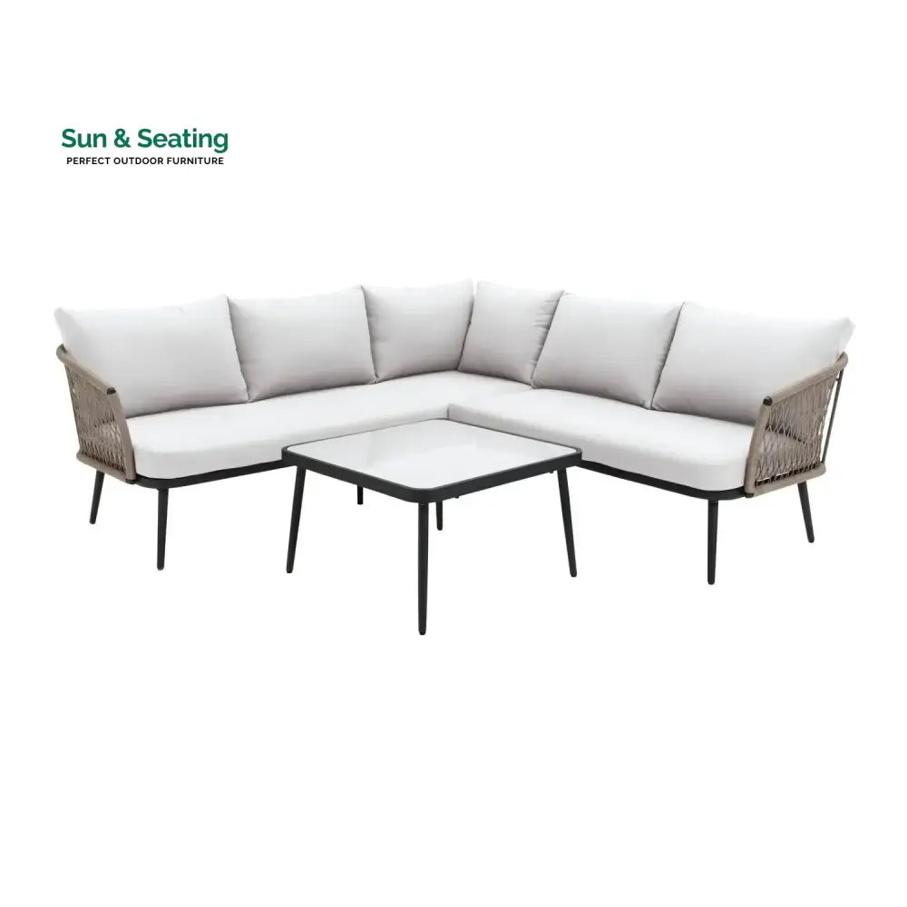 Genevieve Outdoor L-Shape All Weather Handwoven Rope Sofa Set Sofa Set