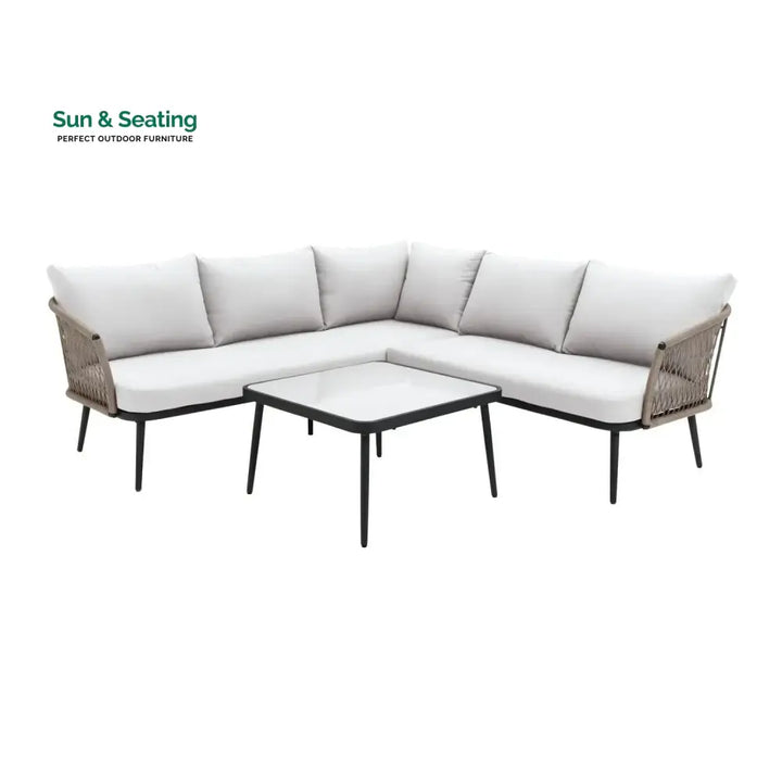 Genevieve Outdoor L-Shape All Weather Handwoven Rope Sofa Set Sofa Set