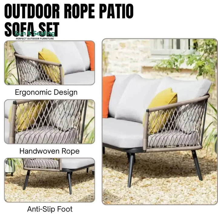 Genevieve Outdoor L-Shape All Weather Handwoven Rope Sofa Set Sofa Set