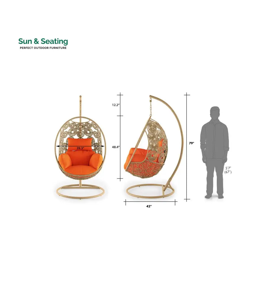 Genovese Single Seater Hanging Swing With Stand For Balcony Garden Swing (Cream) Swings