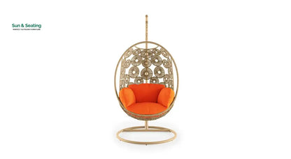 Genovese Single Seater Hanging Swing With Stand For Balcony Garden Swing (Cream) Swings