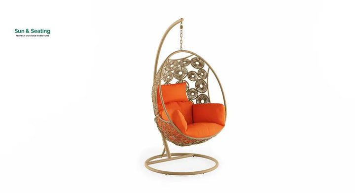 Genovese Single Seater Hanging Swing With Stand For Balcony Garden Swing (Cream) Swings