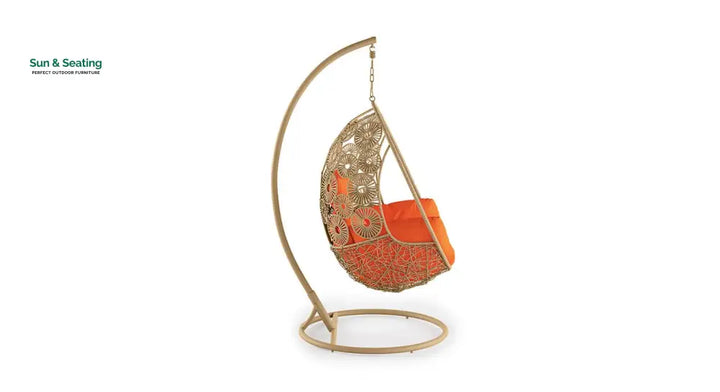 Genovese Single Seater Hanging Swing With Stand For Balcony Garden Swing (Cream) Swings