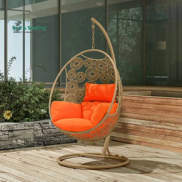 Genovese Single Seater Hanging Swing With Stand For Balcony Garden Swing (Cream) Swings