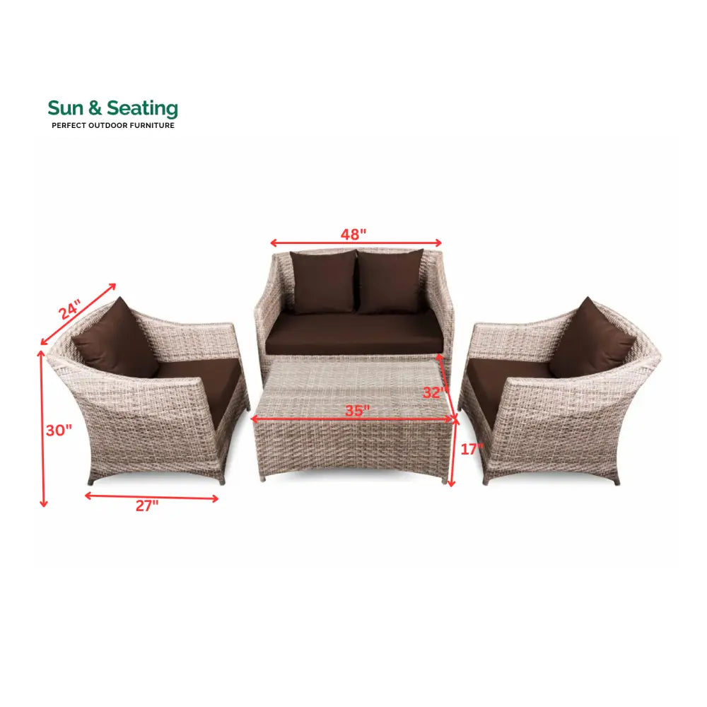 Gerardo Outdoor Sofa Set 2 Seater 2 Single seater 1 Center table (Seashell) Sofa Sets
