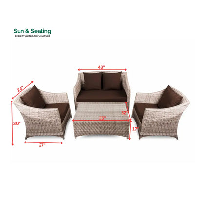 Gerardo Outdoor Sofa Set 2 Seater 2 Single seater 1 Center table (Seashell) Sofa Sets