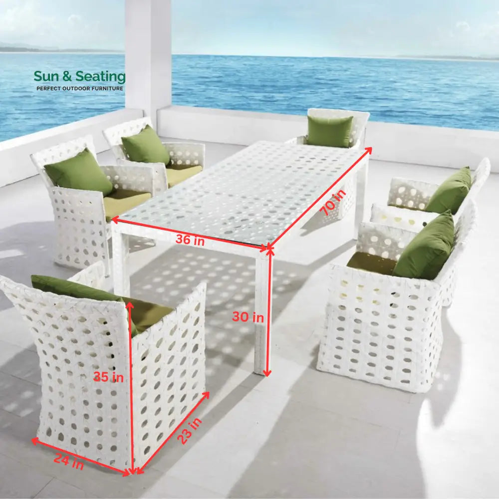 Germano Outdoor Patio Dining Set 6 Chairs and 1 Table (White) Dining sets