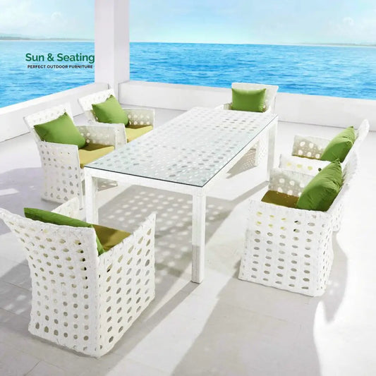 Germano Outdoor Patio Dining Set 6 Chairs and 1 Table (White) Dining sets