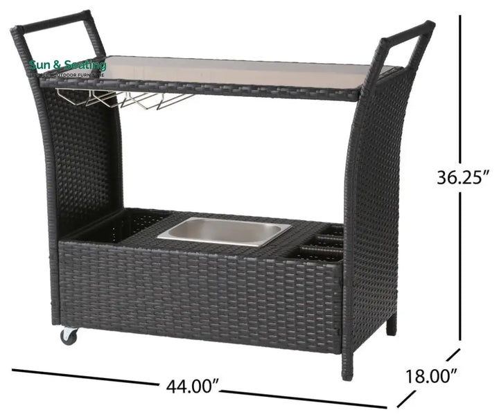 Gerrit Outdoor Patio Bar Serving Cart (Dark Brown) Wicker