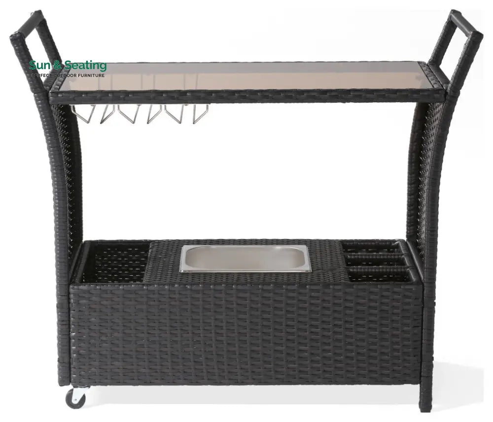 Gerrit Outdoor Patio Bar Serving Cart (Dark Brown) Wicker