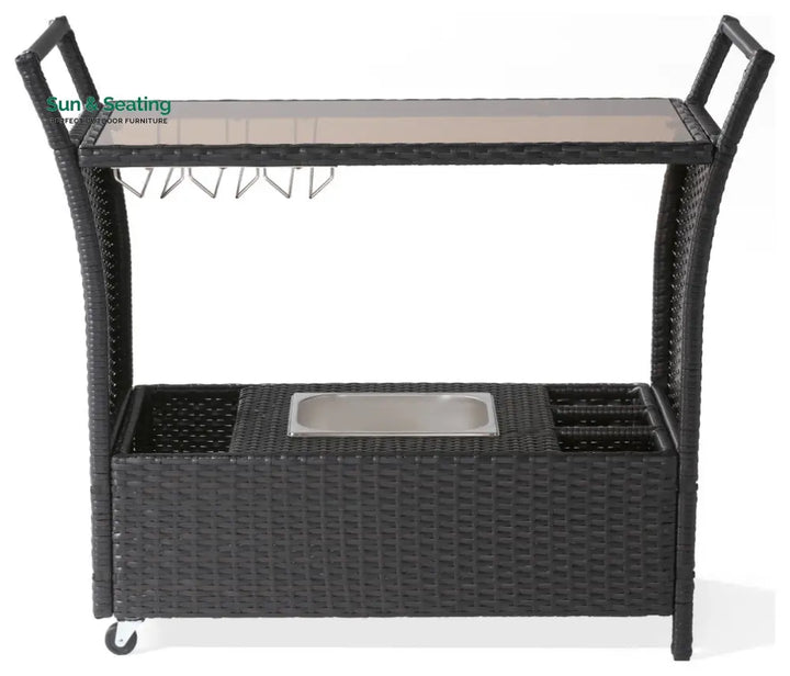 Gerrit Outdoor Patio Bar Serving Cart (Dark Brown) Wicker