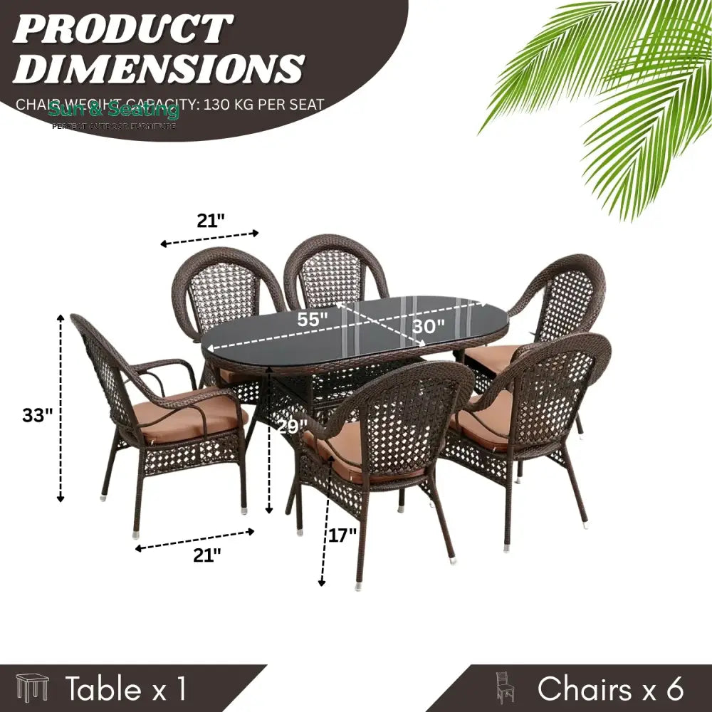 Ghazal Outdoor All-Weather Resistant Rattan Wicker 7-Piece Dining Set Dining Set