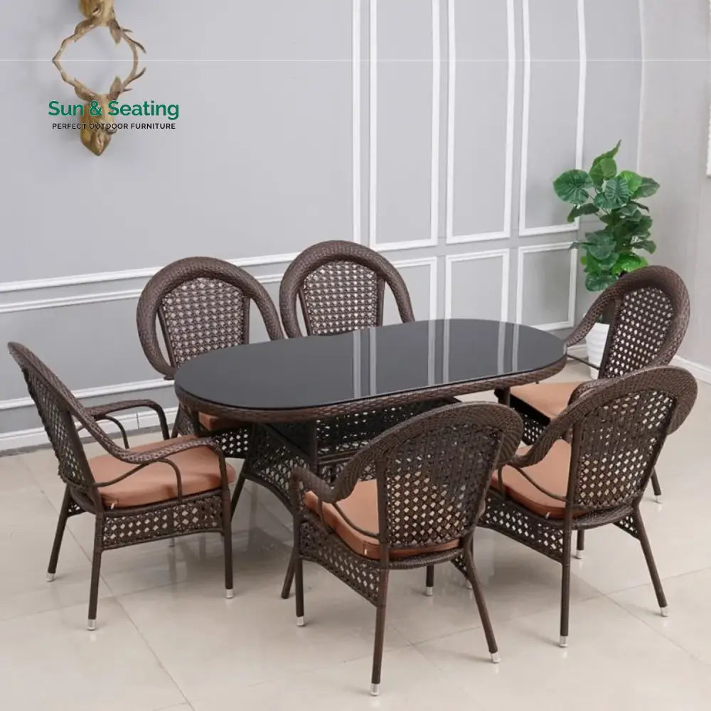 Ghazal Outdoor All-Weather Resistant Rattan Wicker 7-Piece Dining Set Dining Set