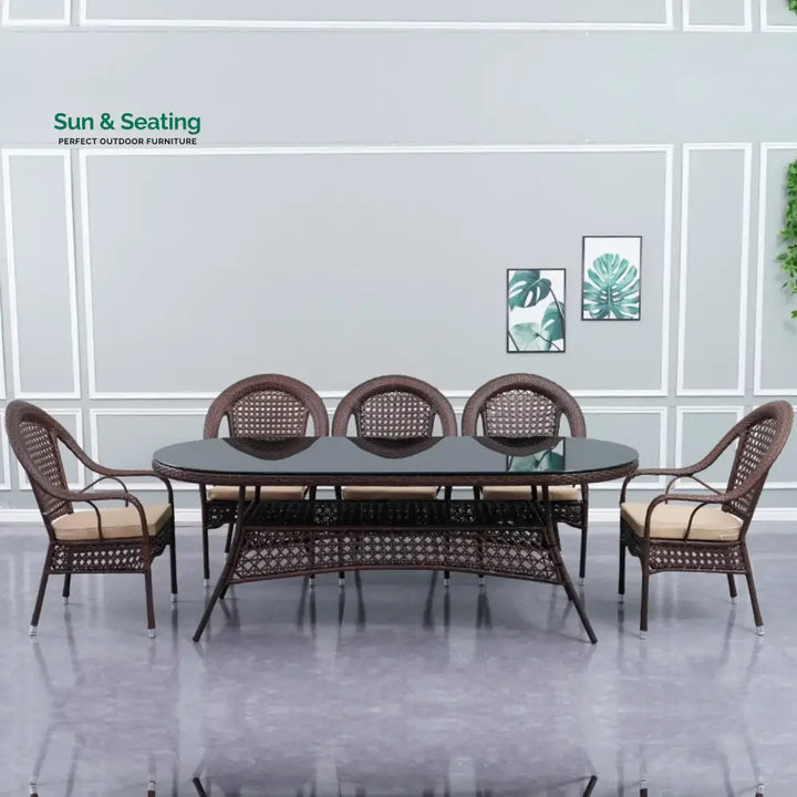 Ghazal Outdoor All-Weather Resistant Rattan Wicker 7-Piece Dining Set Dining Set