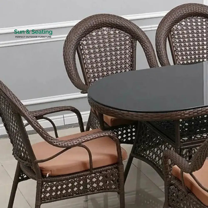 Ghazal Outdoor All-Weather Resistant Rattan Wicker 7-Piece Dining Set Dining Set