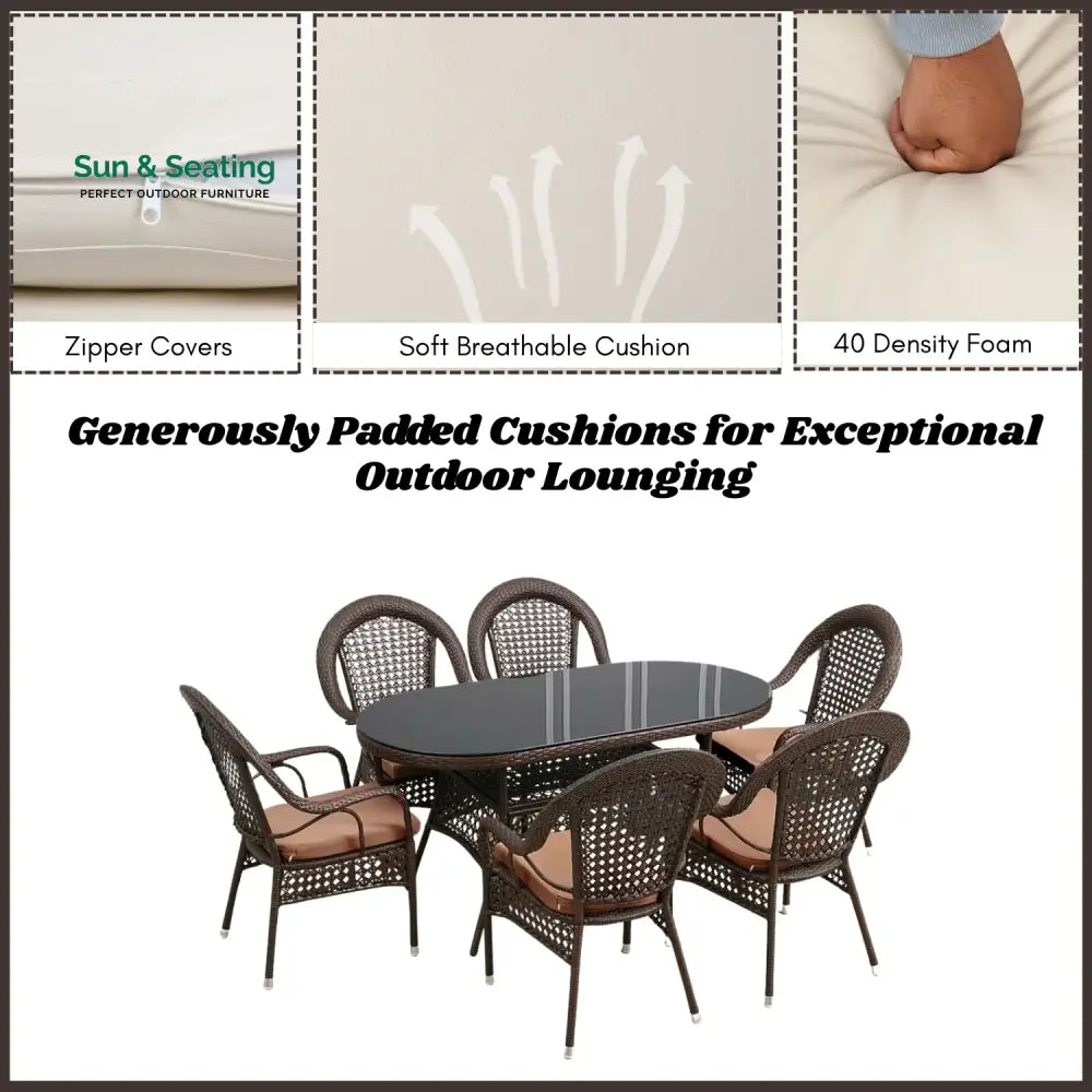 Ghazal Outdoor All-Weather Resistant Rattan Wicker 7-Piece Dining Set Dining Set