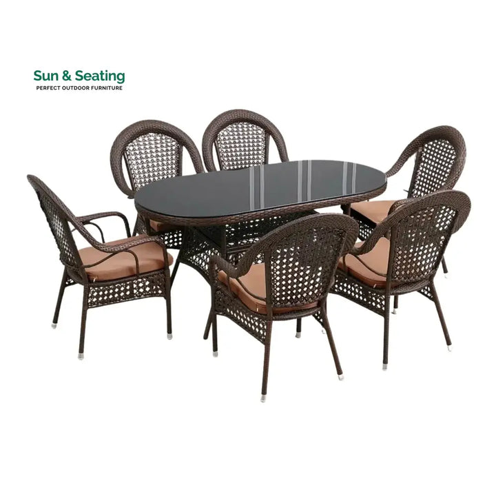 Ghazal Outdoor All-Weather Resistant Rattan Wicker 7-Piece Dining Set Dining Set