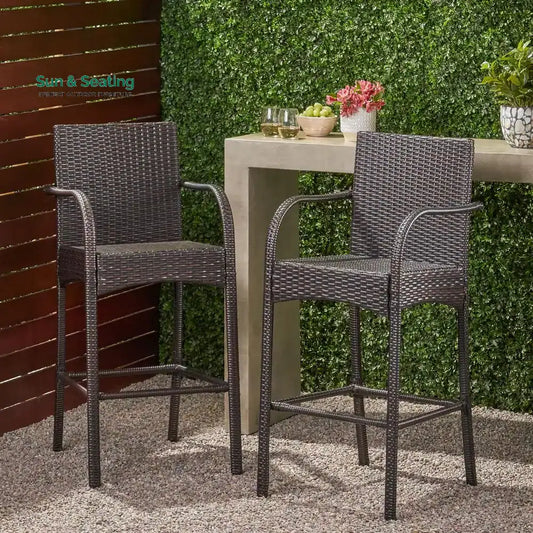 Gian Outdoor Patio Bar Chair 2 Chairs For Balcony (Brown) Bar Sets