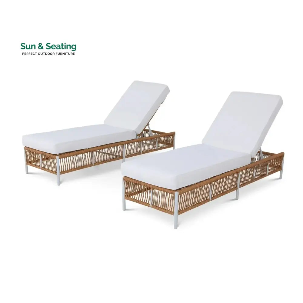 Giavanna Outdoor Rope Lounge Chairs Set of 2 with Thick Cushions Lounger Set