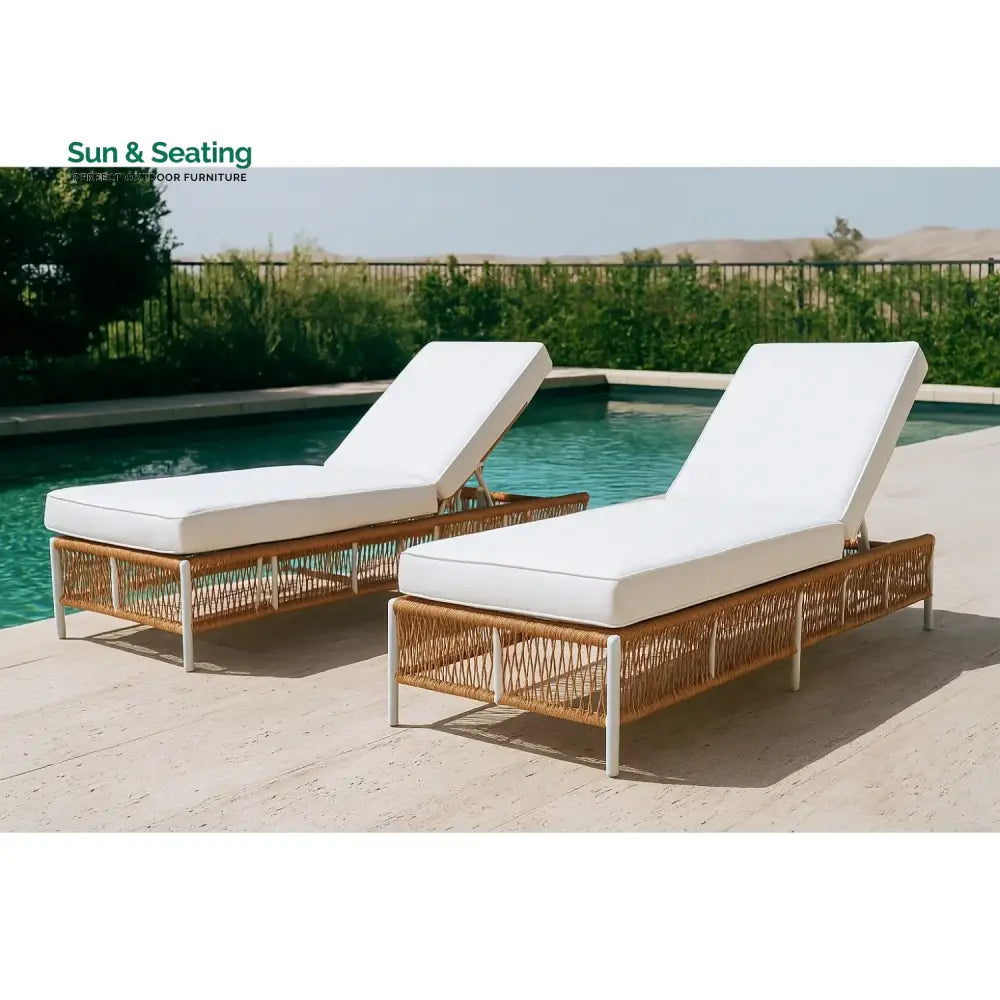 Giavanna Outdoor Rope Lounge Chairs Set of 2 with Thick Cushions Lounger Set