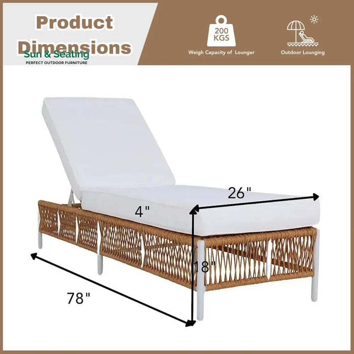 Giavanna Outdoor Rope Lounge Chairs Set of 2 with Thick Cushions Lounger Set