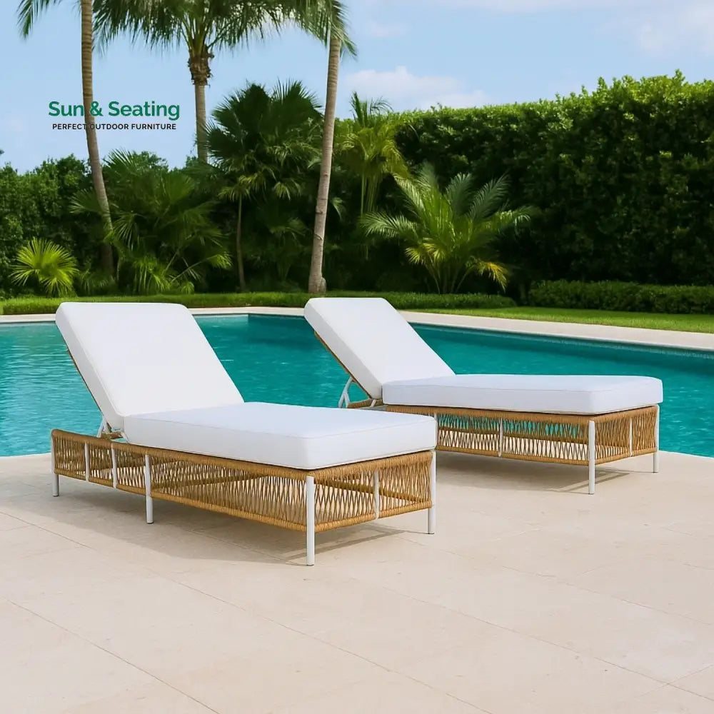 Giavanna Outdoor Rope Lounge Chairs Set of 2 with Thick Cushions Lounger Set
