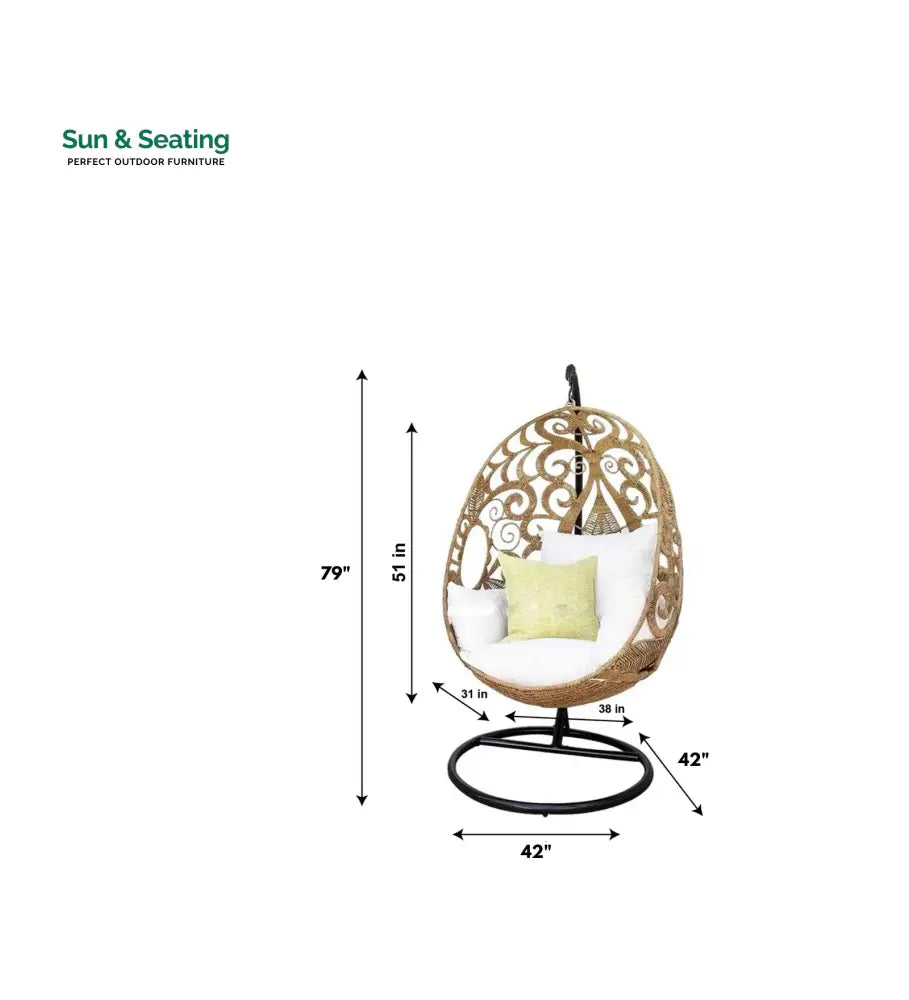Gibson Single Seater Hanging Swing With Stand For Balcony Garden (Tan) Swings