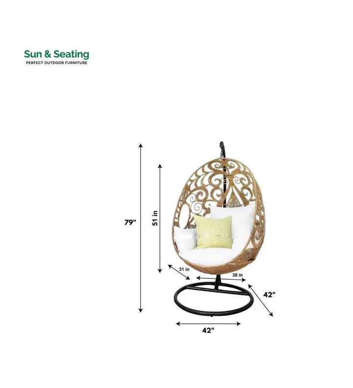 Gibson Single Seater Hanging Swing With Stand For Balcony Garden (Tan) Swings