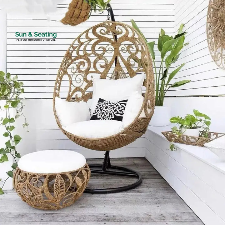 Gibson Single Seater Hanging Swing With Stand For Balcony Garden (Tan) Swings