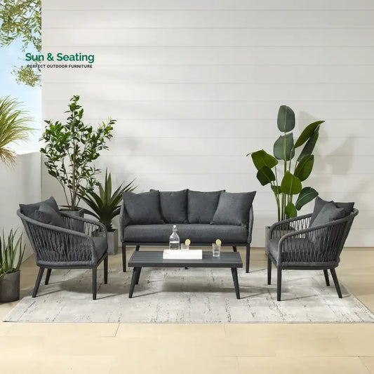 Gino Outdoor Sofa Set 2 Seater 2 Single seater and 1 Center Table (Dark Grey) Braided & Rope Sofa Sets