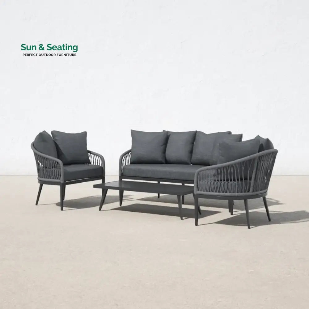 Gino Outdoor Sofa Set 2 Seater 2 Single seater and 1 Center Table (Dark Grey) Braided &amp; Rope Sofa Sets