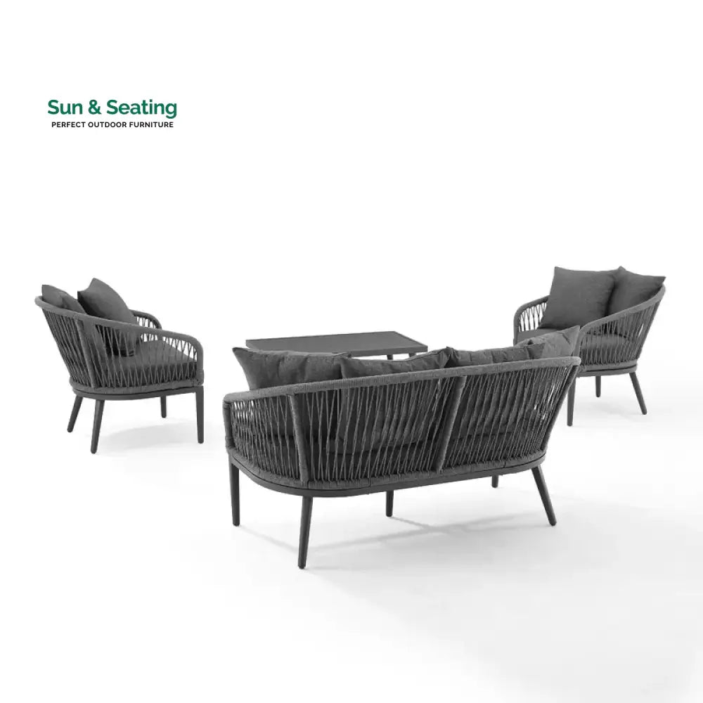 Gino Outdoor Sofa Set 2 Seater 2 Single seater and 1 Center Table (Dark Grey) Braided &amp; Rope Sofa Sets