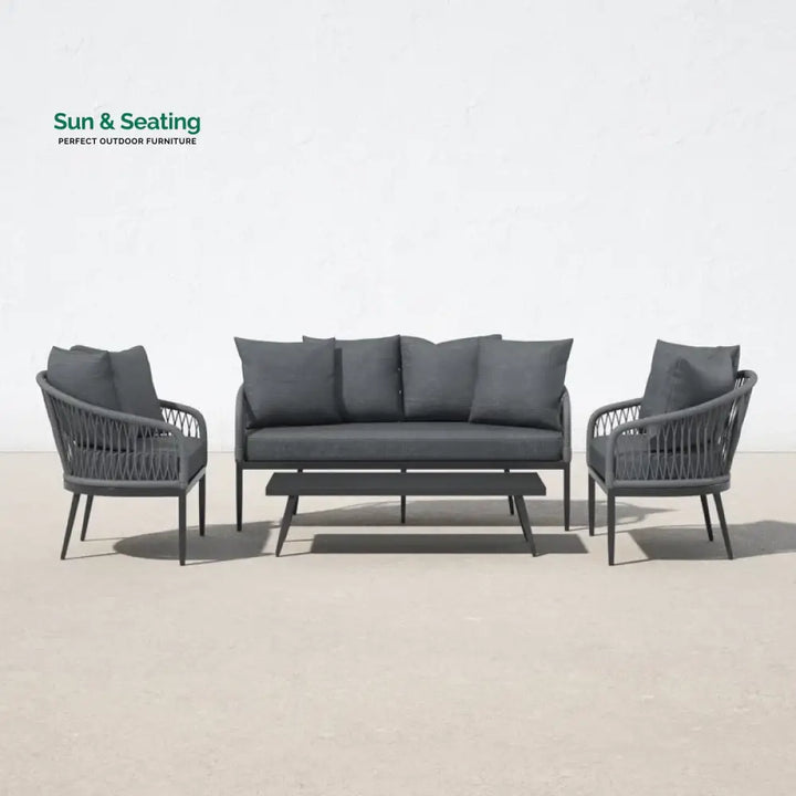 Gino Outdoor Sofa Set 2 Seater 2 Single seater and 1 Center Table (Dark Grey) Braided &amp; Rope Sofa Sets