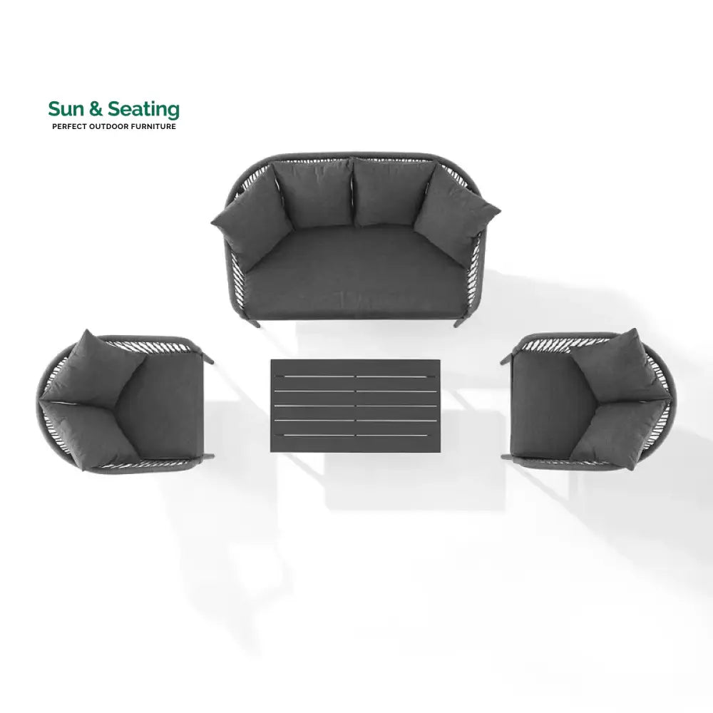Gino Outdoor Sofa Set 2 Seater 2 Single seater and 1 Center Table (Dark Grey) Braided &amp; Rope Sofa Sets