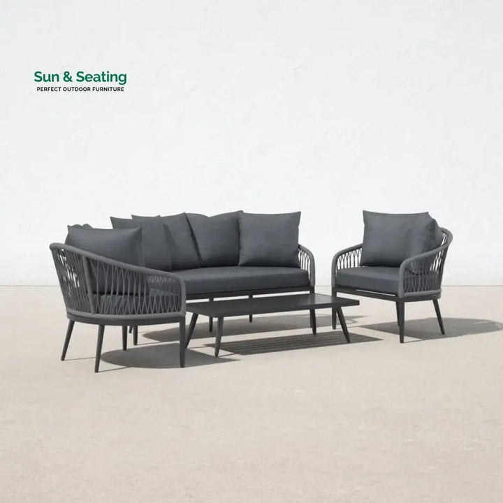 Gino Outdoor Sofa Set 2 Seater 2 Single seater and 1 Center Table (Dark Grey) Braided &amp; Rope Sofa Sets