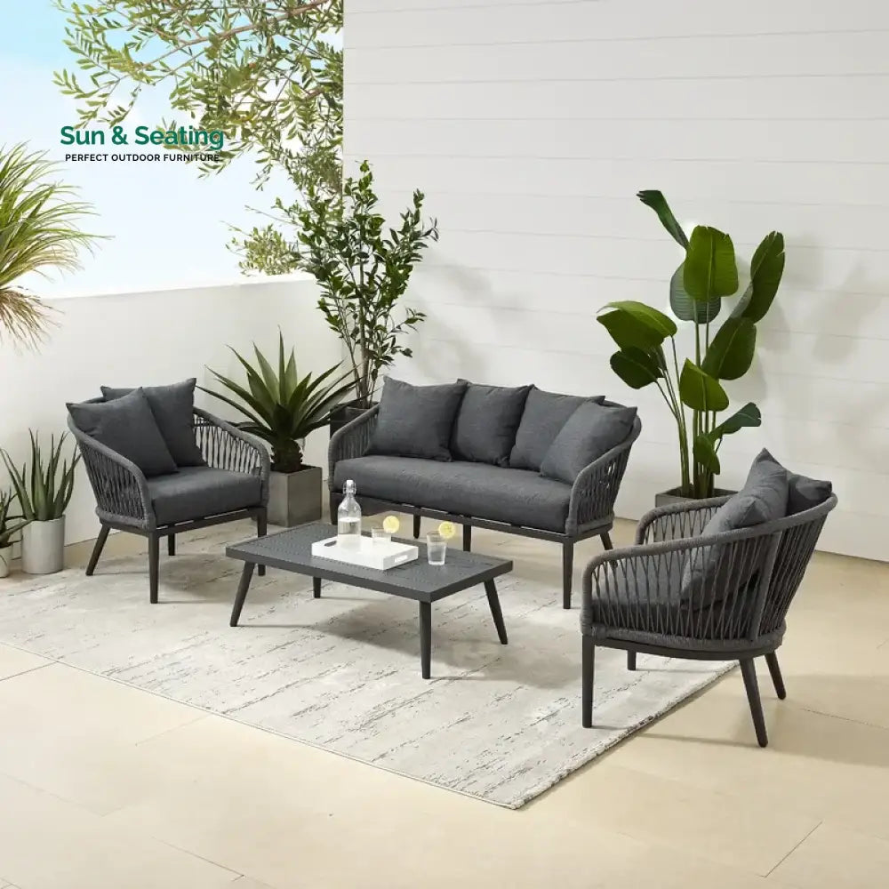 Gino Outdoor Sofa Set 2 Seater 2 Single seater and 1 Center Table (Dark Grey) Braided &amp; Rope Sofa Sets