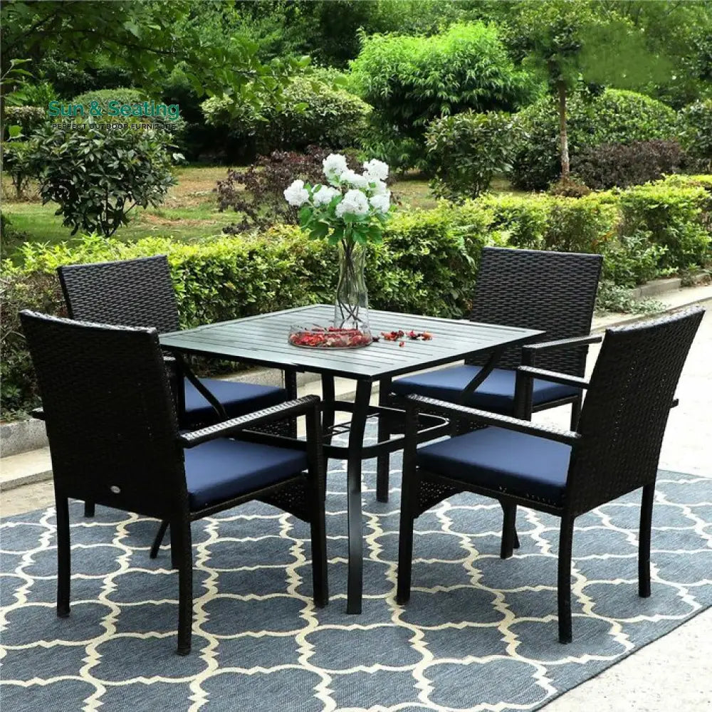 Giordano Outdoor Patio Dining Set 4 Chairs and 1 Table (Black) Dining sets
