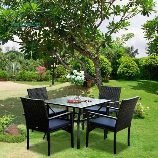 Giordano Outdoor Patio Dining Set 4 Chairs and 1 Table (Black) Dining sets