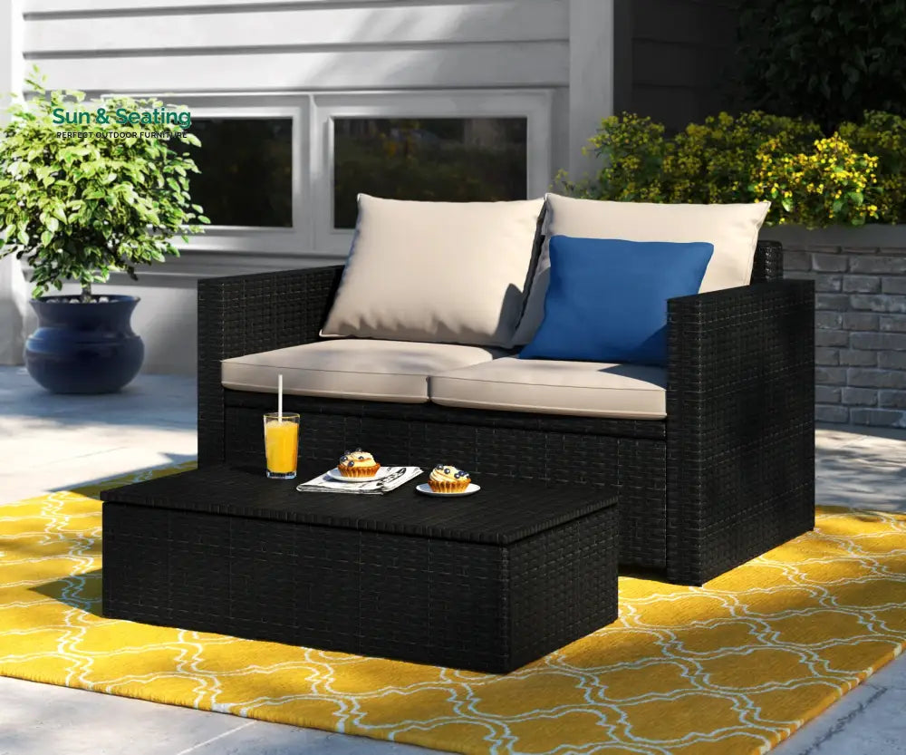Girolamo Outdoor Sofa Set 2 Seater and 1 Center Table (Black + Beige) Sofa Sets