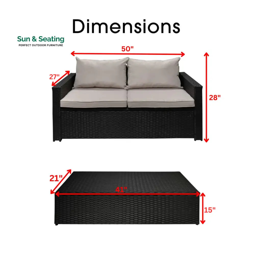 Girolamo Outdoor Sofa Set 2 Seater and 1 Center Table (Black + Beige) Sofa Sets