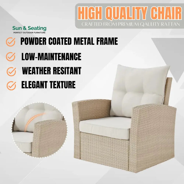 Gisla Outdoor Rattan Wicker 4-Piece Patio Sofa Set Patio Sofa Set