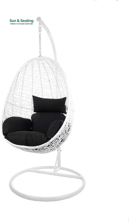 Giulietta Single Seater Hanging Swing With Stand For Balcony Garden Swing (White) Black Swings