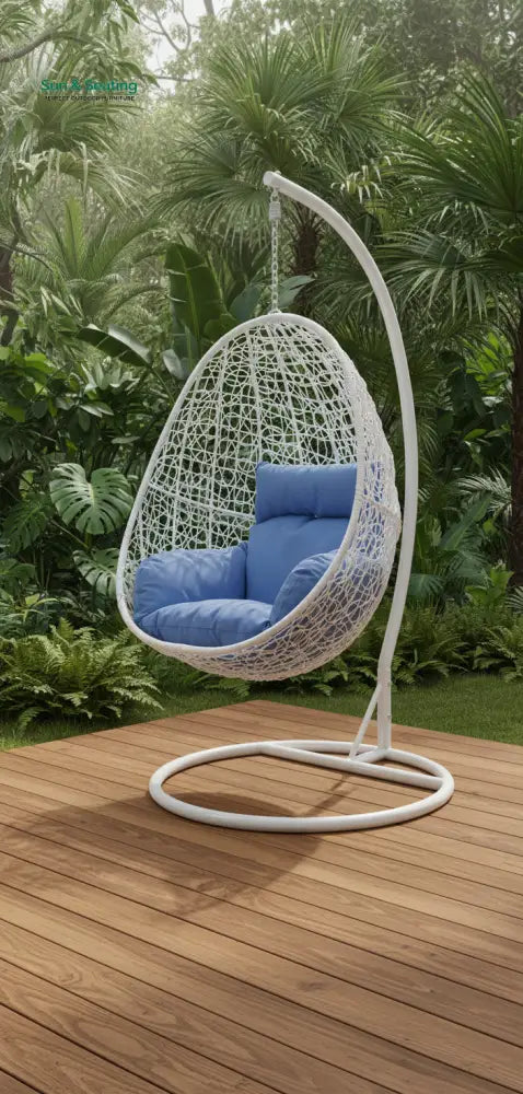 Giulietta Single Seater Hanging Swing With Stand For Balcony Garden Swing (White) Blue Swings