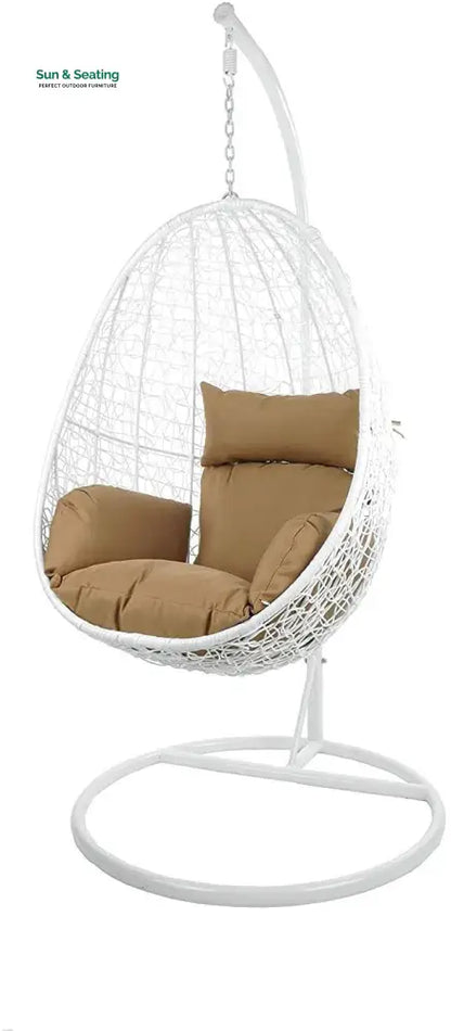 Giulietta Single Seater Hanging Swing With Stand For Balcony Garden Swing (White) Brown Swings
