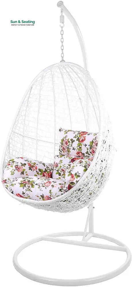 Giulietta Single Seater Hanging Swing With Stand For Balcony Garden Swing (White) Flower print Swings