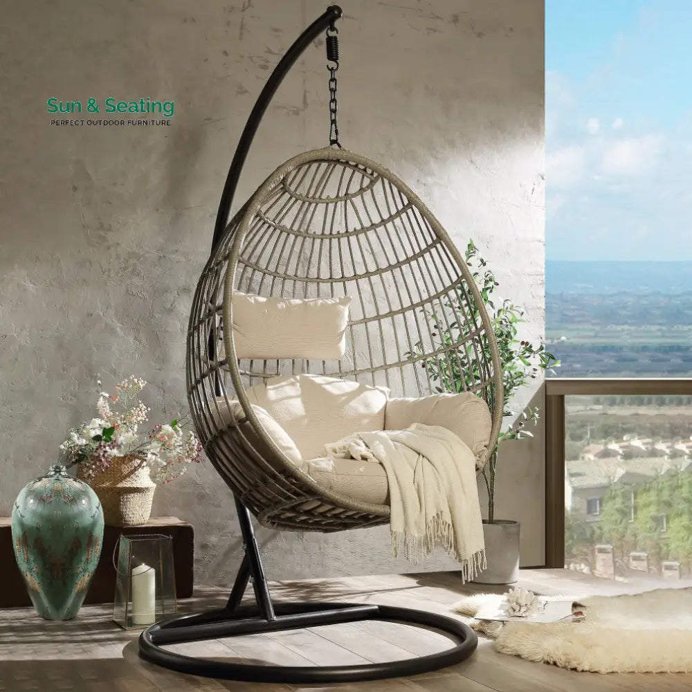 Gonzalo Single Seater Hanging Swing With Stand For Balcony Garden Swing (Black + Grey) Swings