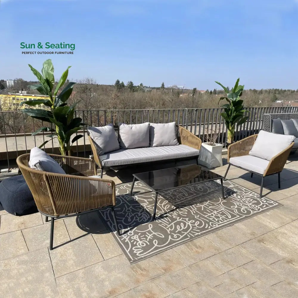 Goons Outdoor Sofa Set 3 Seater 2 Single seater and 1 Center Table Set (Khaki) Braided &amp; Rope Sofa Sets