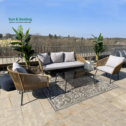 Goons Outdoor Sofa Set 3 Seater 2 Single seater and 1 Center Table Set (Khaki) Braided & Rope Sofa Sets